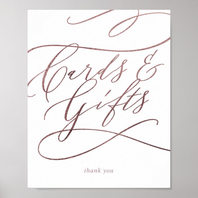 Poster Panneau de calligraphie or Rose romantique Cartes  (Devant)