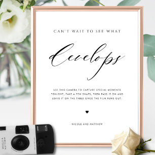 Poster Panneau de caméra jetable de mariage à l'écriture