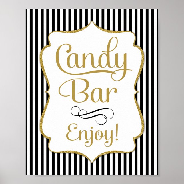 Poster Panneau de candy bar noir buffet or (Devant)