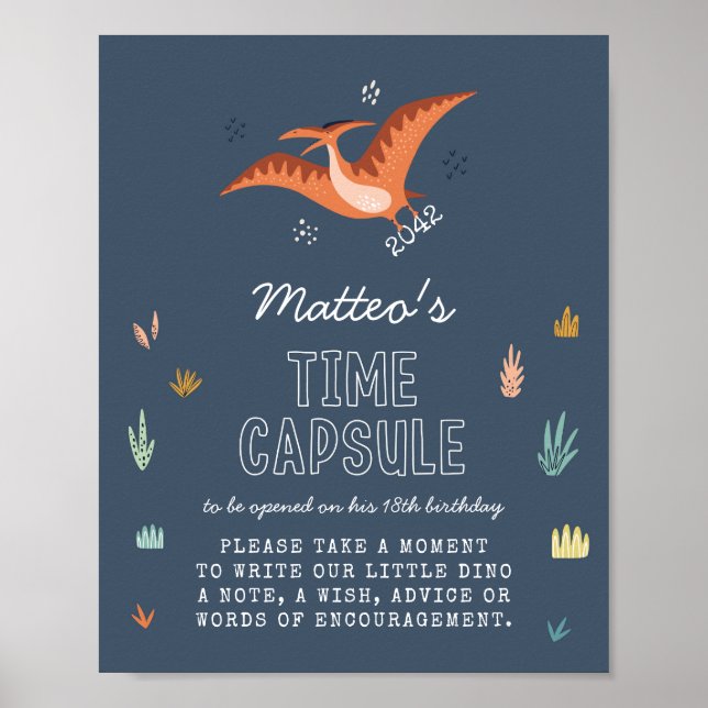 Poster Panneau de capsule temporelle de dinosaure mignon (Devant)