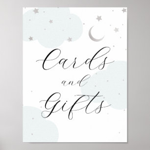 Poster Panneau de cartes et cadeaux argent et bleu Over t