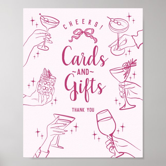 Poster Panneau de cartes et cadeaux Cocktail rose (Devant)