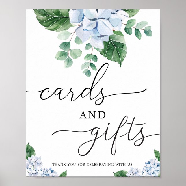 Poster Panneau de cartes et cadeaux de fleurs d'hortensia (Devant)