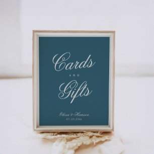 Poster Panneau de cartes et cadeaux de mariage élégant bl