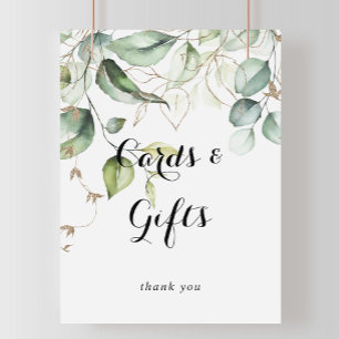 Poster Panneau de cartes et cadeaux de verdure dorée élég