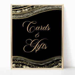 Poster Panneau de cartes et cadeaux en agate noire élégan