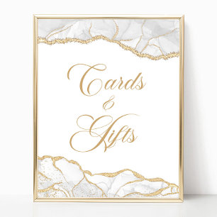 Poster Panneau de cartes et cadeaux en agate or blanc élé