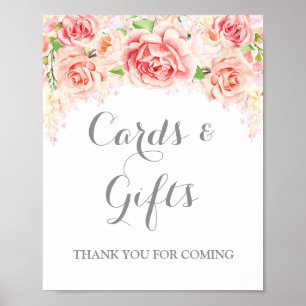 Poster Panneau de cartes et cadeaux Fleurs aquarelles ros