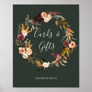 Poster Panneau de cartes et cadeaux floral vert orange de