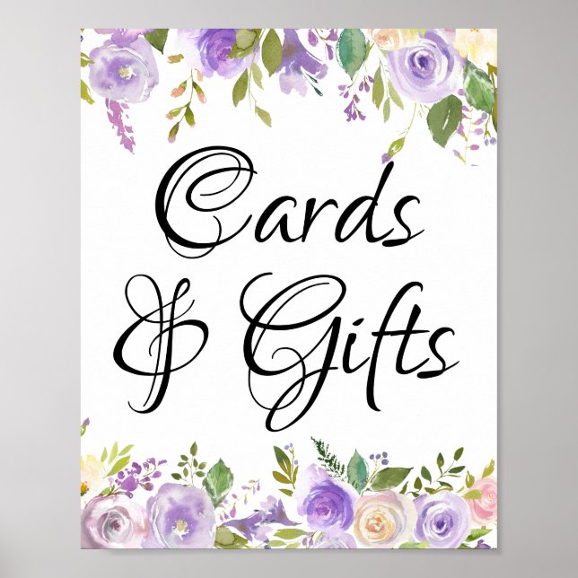 Poster Panneau de cartes et cadeaux floraux blanc violet (Devant)