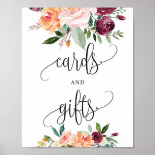 Poster Panneau de cartes et cadeaux floraux bordeaux rose