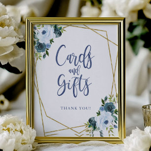 Poster Panneau de Cartes et Cadeaux Floraux en Bleu Pouss