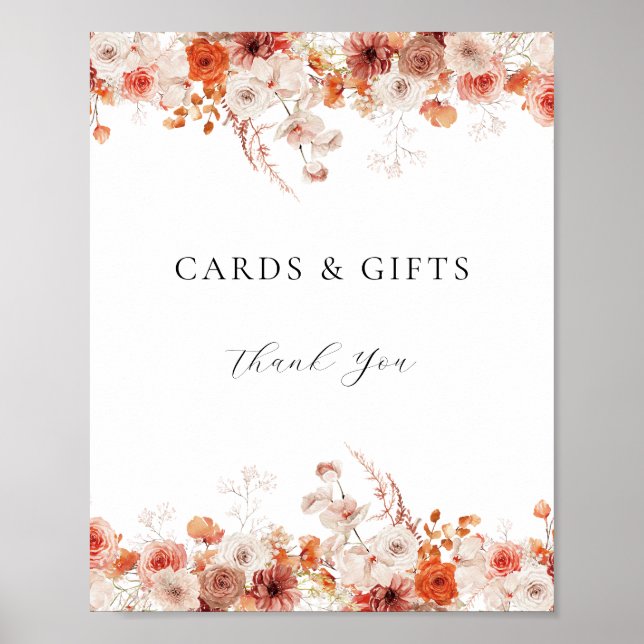 Poster Panneau de cartes et cadeaux floraux orange (Devant)