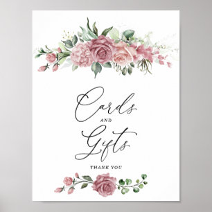 Poster Panneau de cartes et cadeaux floraux rose poussiér