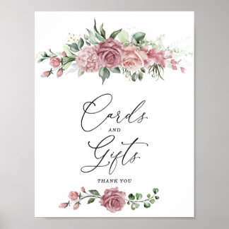 Poster Panneau de cartes et cadeaux floraux rose poussiér