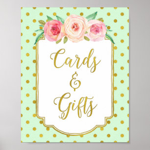 Poster Panneau de cartes et cadeaux Mint Gold Dots