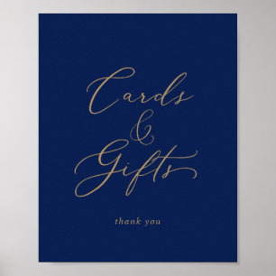 Poster Panneau de cartes et cadeaux or délicat et marine