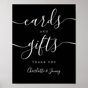 Poster Panneau de cartes et de cadeaux en script noir et