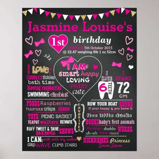 Poster Panneau de carton de première année Coeurs et arcs (Devant)