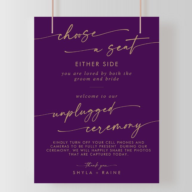 Poster Panneau de cérémonie Boho Gold et Purple Seat Unpl (Créateur téléchargé)