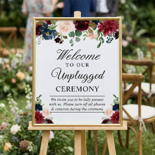 Poster Panneau de cérémonie de mariage floral burgundy sa
