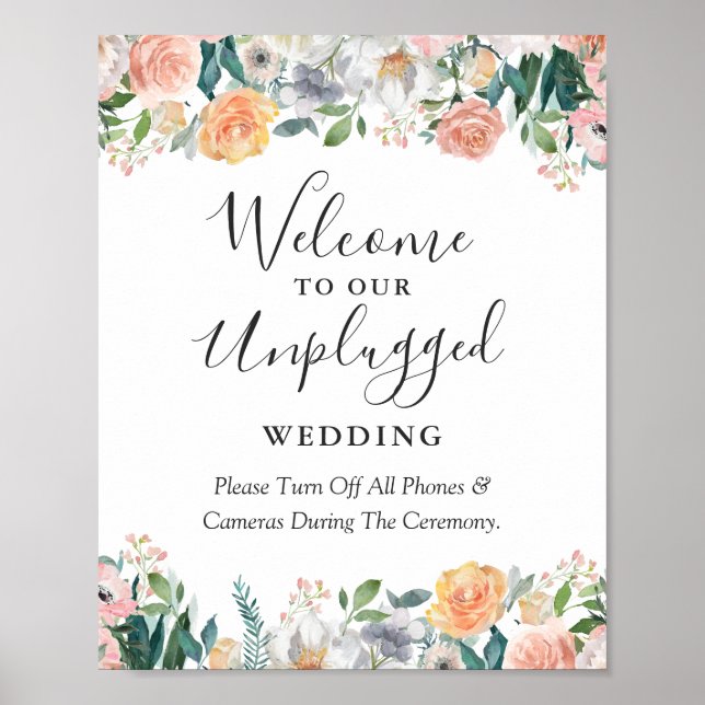 Poster Panneau de cérémonie de Mariage Floral Rose débran (Devant)