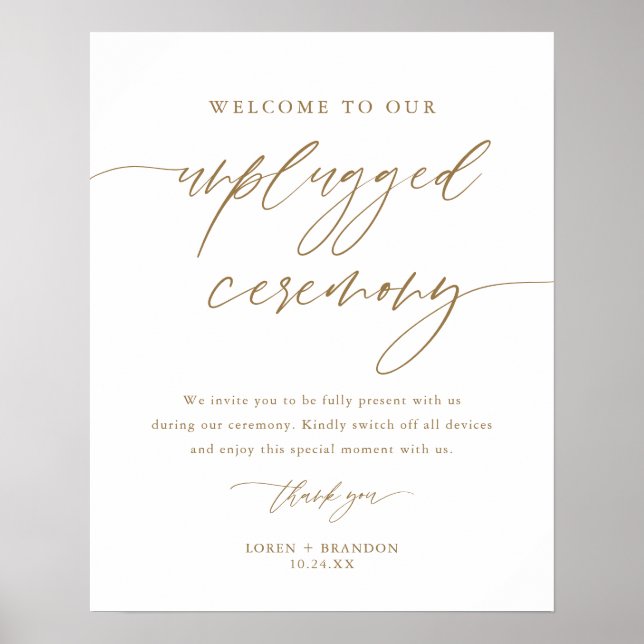 Poster Panneau de cérémonie Mariage débranché Gold Rustic (Devant)