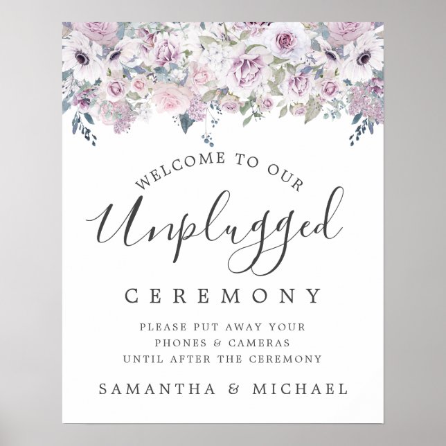 Poster Panneau de cérémonie Mariage violet floral débranc (Devant)