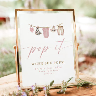 Poster Panneau de Champagne pour Baby Shower 'Pop When Sh