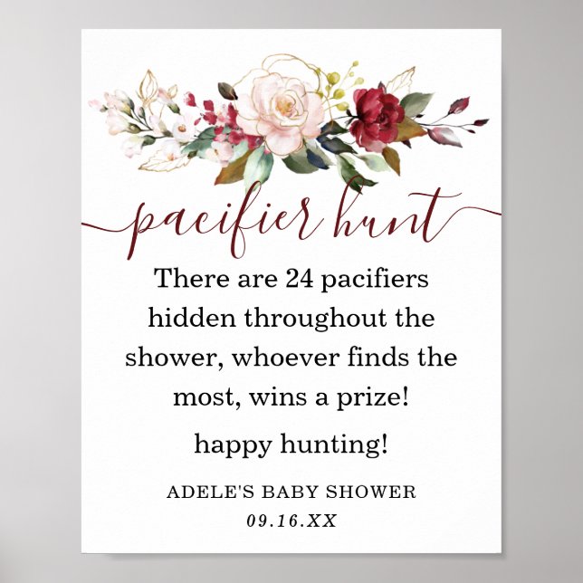 Poster Panneau de chasse à la tétine floral doré et rose  (Devant)