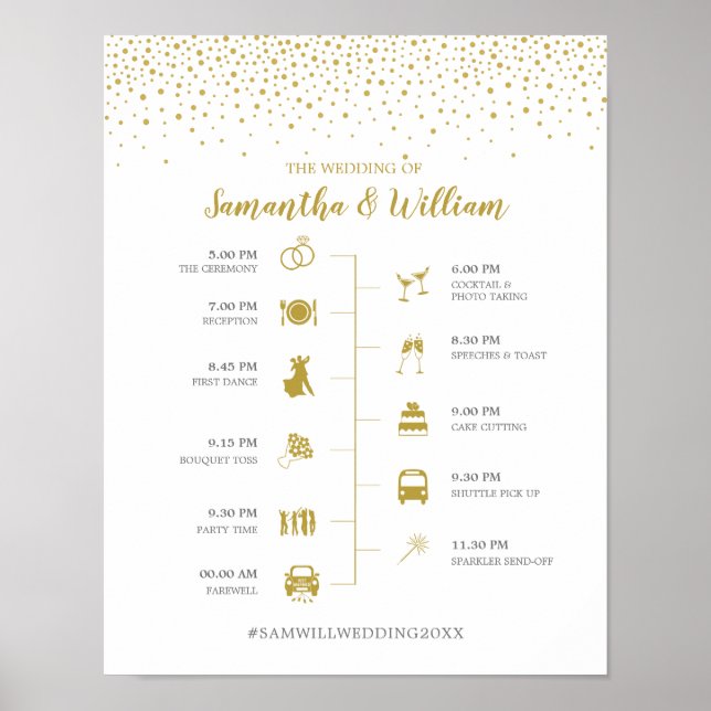 Poster Panneau de chronologie Mariage Elegant Or Moderne (Devant)