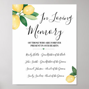 Poster Panneau de citrons de souvenir en mémoire affectue
