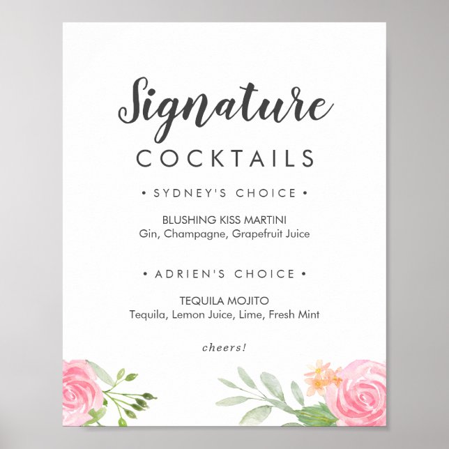 Poster Panneau de cocktails Pivoine de printemps (Devant)
