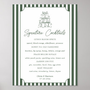 Poster Panneau de cocktails signature Preppy rayé vert
