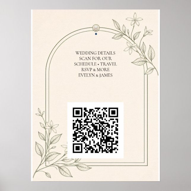 Poster Panneau de code QR de site Web de mariage botaniqu (Devant)