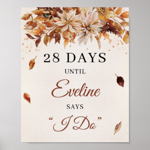 Poster Panneau de compte à rebours de mariage bohème d'au