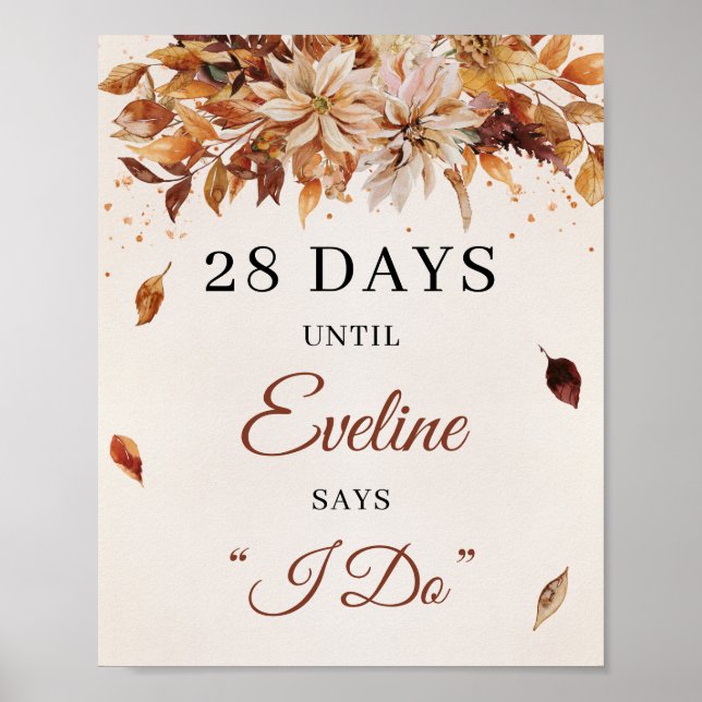 Poster Panneau de compte à rebours de mariage bohème d'au (Devant)