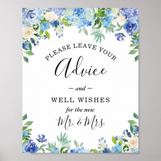 Poster Panneau de conseil Blue Hydrangea et puits (Devant)