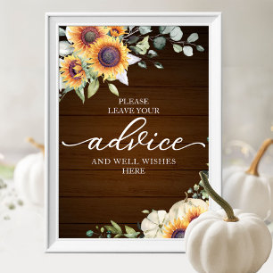 Poster Panneau de conseils de Baby Shower avec tournesols