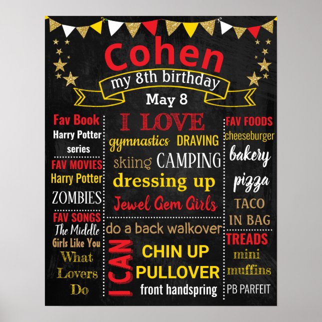 Poster Panneau de craie de la fête du 8e anniversaire pou (Devant)