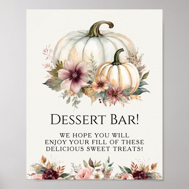 Poster Panneau de dessert floral Burgundy Fall Citrouille (Devant)