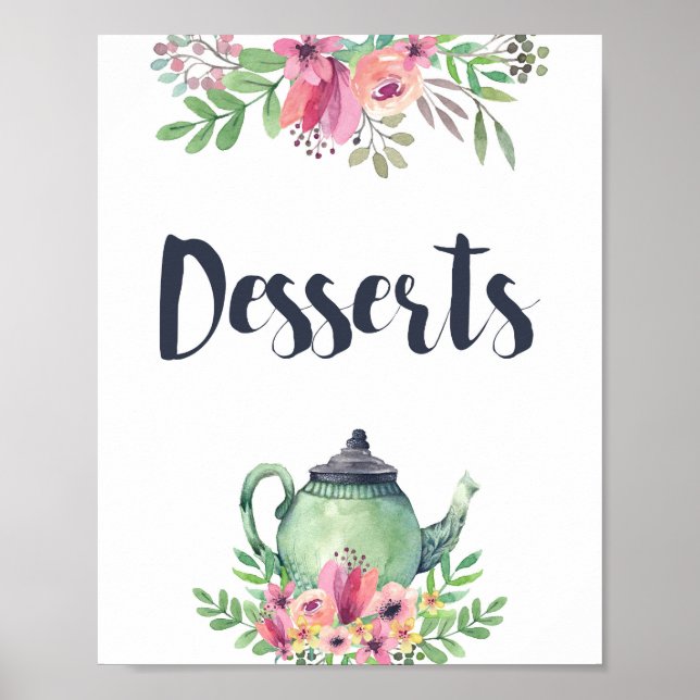 Poster Panneau de desserts de thé à l'aquarelle (Devant)
