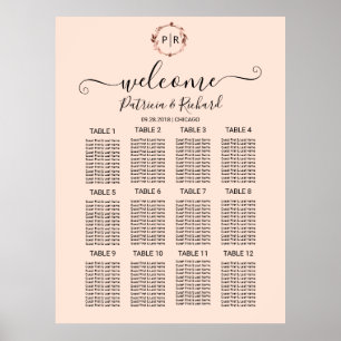 Poster Panneau de disposition de mariage à monogramme en 