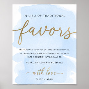 Poster Panneau de dons en or aquarelle bleue en remplacem