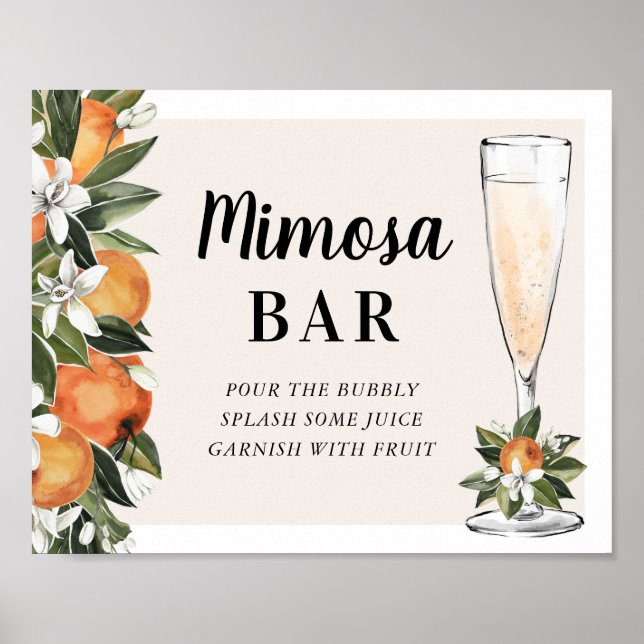Poster Panneau de douche de bar Mimosa à fleurs d'Orange (Devant)