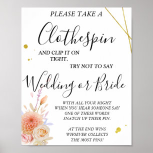 Poster Panneau de douche de la mariée Floral Clothespin