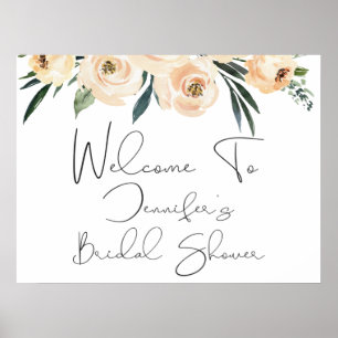 Poster Panneau de douche de mariée calligraphie florale e