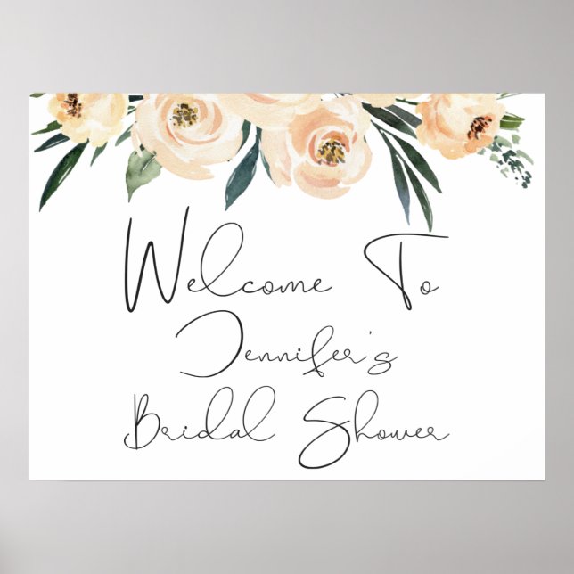 Poster Panneau de douche de mariée calligraphie florale e (Devant)