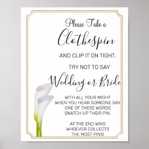 Poster Panneau de douche nuptiale Calla Lilies Clothespin