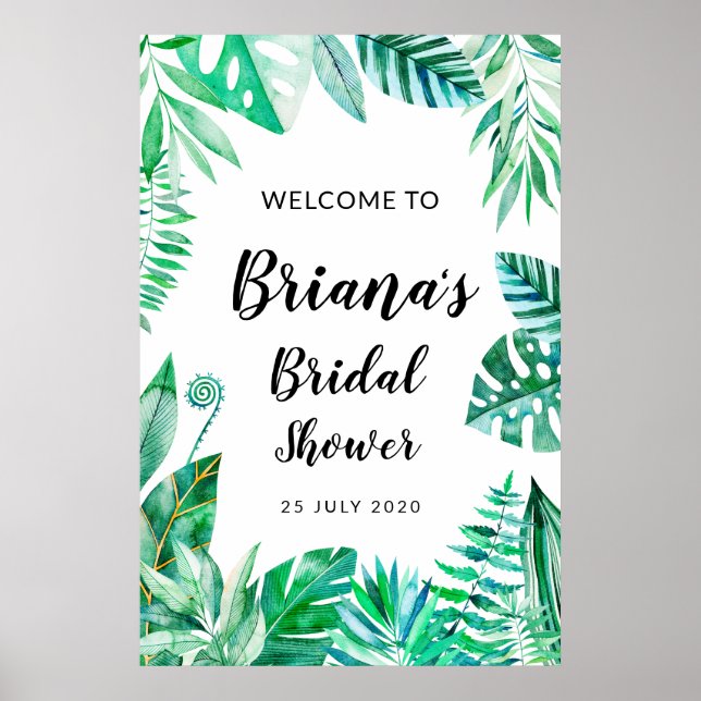 Poster Panneau de douche nuptiale tropical, mariage tropi (Devant)